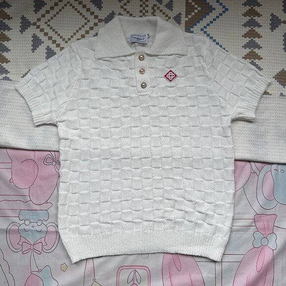 Casablanca Checked Yoke Boucle Polo White Polos